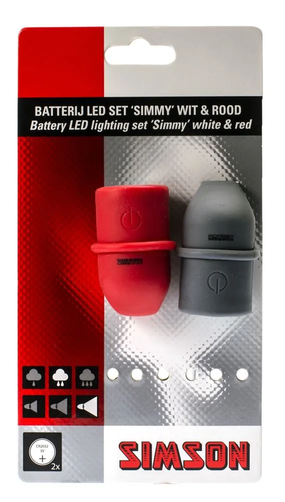 Simson fietslampjes Simmy Batterij LED set. 3 LED's. 29 LUX/13.5 LUX