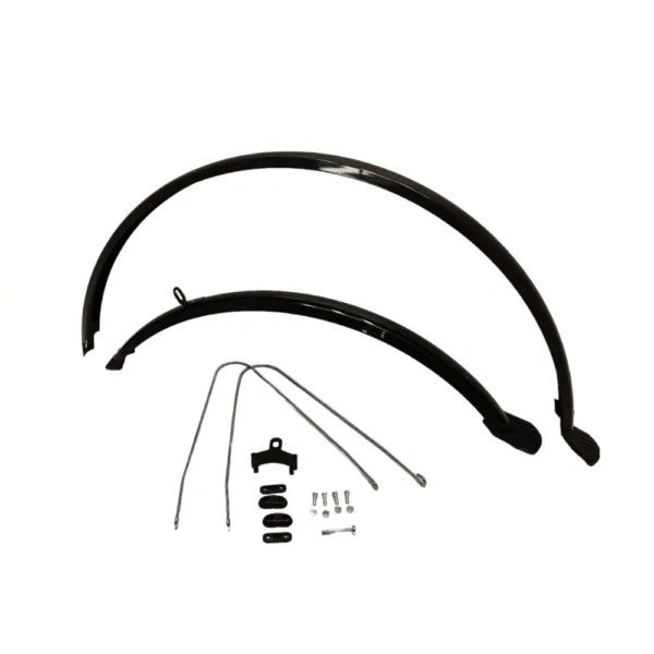 Spatborden set 28" zwart. Voor en achter. 49mm breed. Kunststof
