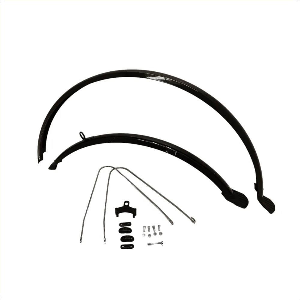 Spatborden set 28" zwart. Voor en achter. 49mm breed. Kunststof