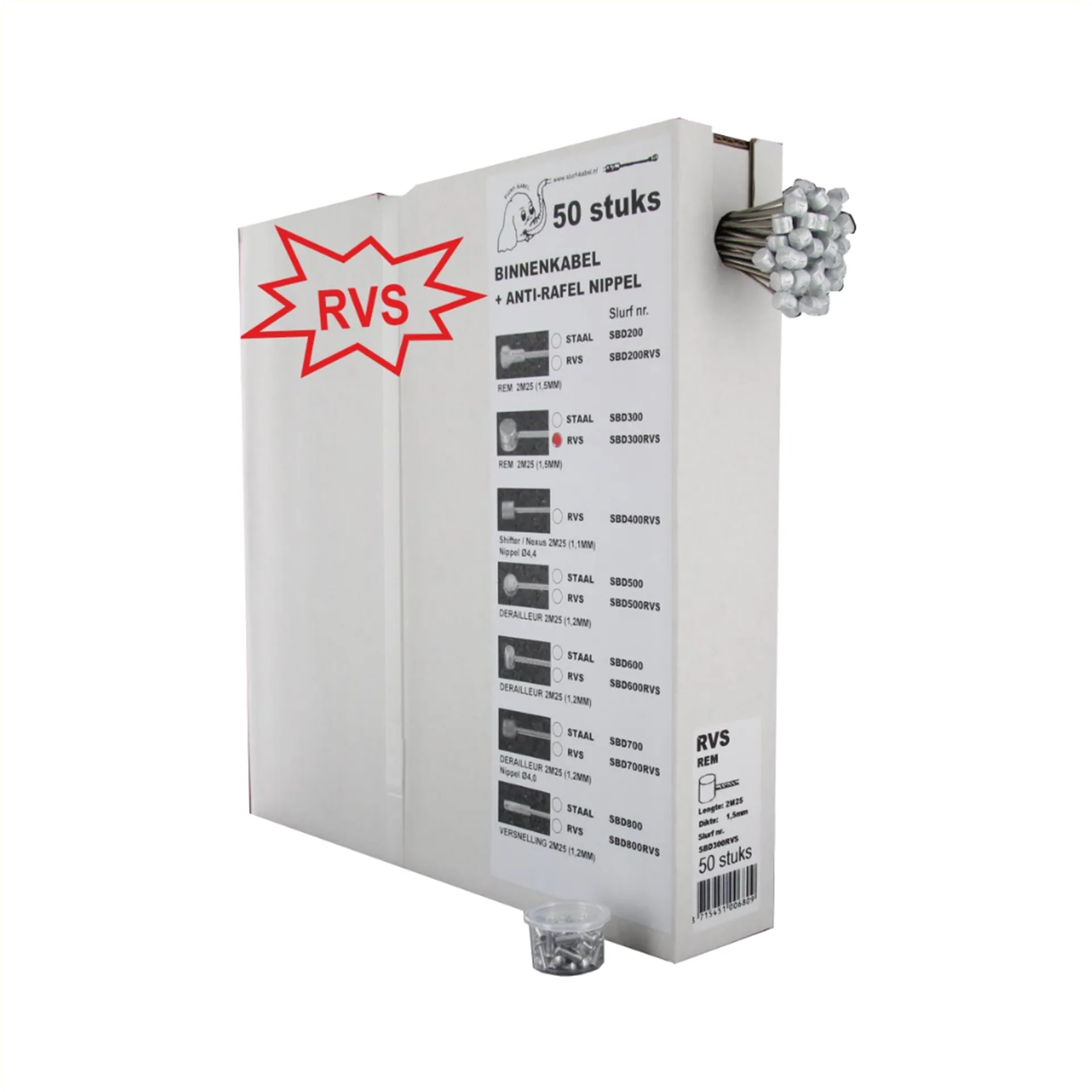 RVS Slurf Binnenkabel Ton nippel (50 stuks)